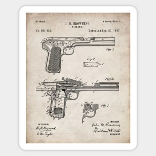 Browning Pistol Patent - Gun Lover Military Fan Art - Antique Sticker